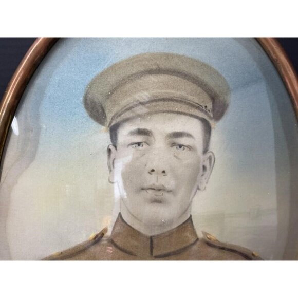 Pre War/WW1 Soldier Portrait In Victorian Ornate Convex Bubble Glass Frame 16x25 - Picture 3 of 6